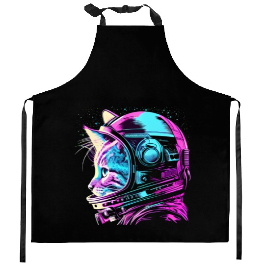 Aesthetic Vaporwave Space Cat 80s 90s Astronaut Kitchen Aprons