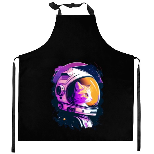 Aesthetic Vaporwave Space Cat 80s 90s Astronaut Kitchen Aprons