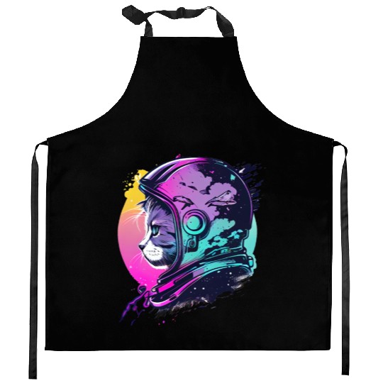 Aesthetic Vaporwave Space Cat 80s 90s Astronaut Kitchen Aprons