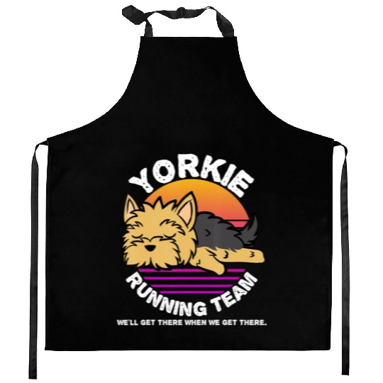 Funny Yorkie Running Team Kitchen Aprons Kids Men Women Gif