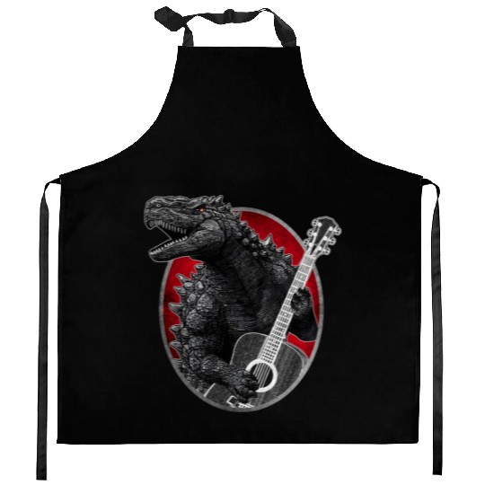 Kaiju playing guitar Kitchen Aprons