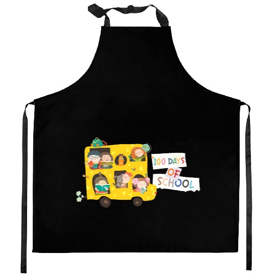 100 days of school children in the school bus Kitchen Aprons