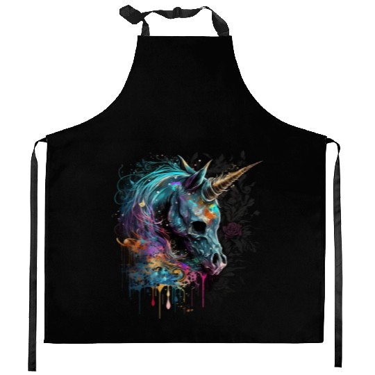 dark unicorn love Kitchen Aprons