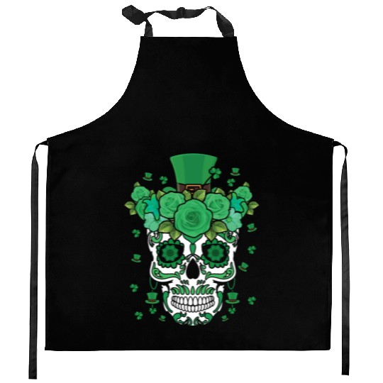 St Patty's Day Dia De Los Muertos Irish Flower Kitchen Aprons