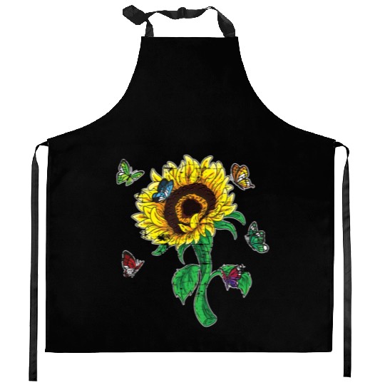 Aesthetics Sunflowers Nature Butterflies Yellow Su Kitchen Aprons