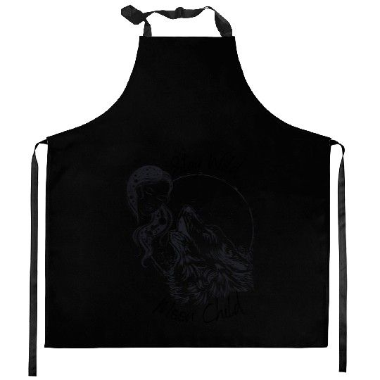 Stay Wild Moon Child Wolf Howling at Moon Goddess Kitchen Aprons