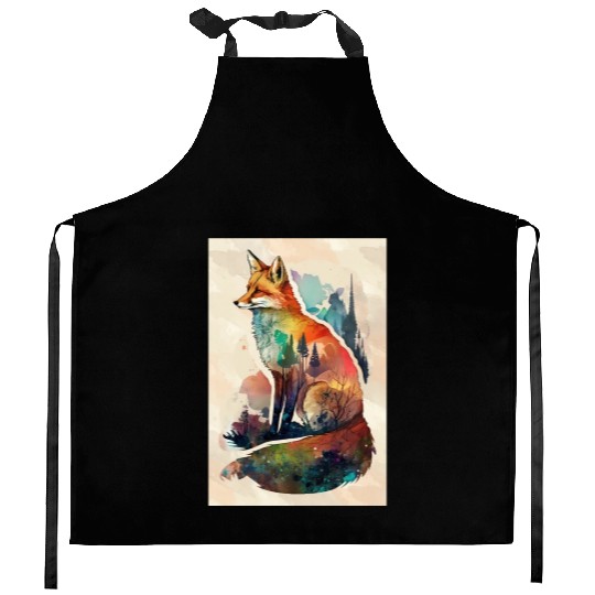Fox watercolor woodland forest animal wild animal Kitchen Aprons