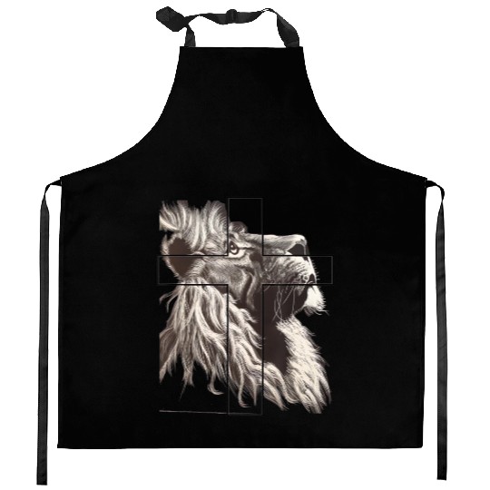 Lion Love Cross God Savior Church Christian Gift C Kitchen Aprons