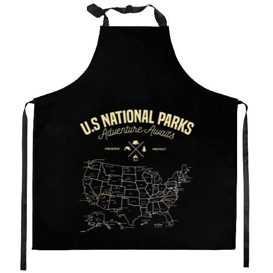 National Parks Map Camping Hiking Nature Explorer Kitchen Aprons