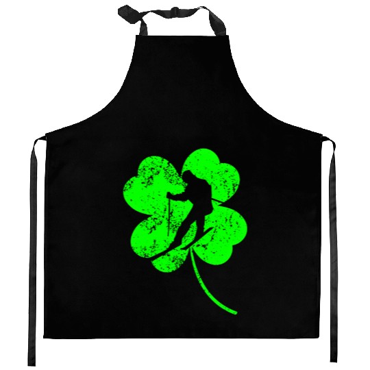 Skiing St. Patrick's day shamrock Kitchen Aprons