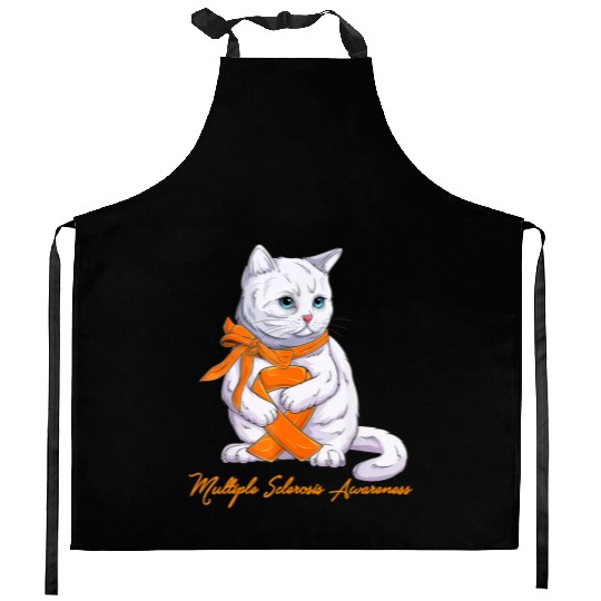 Multiple Sclerosis MS Awareness Cute Cat Wear Oran Kitchen Aprons