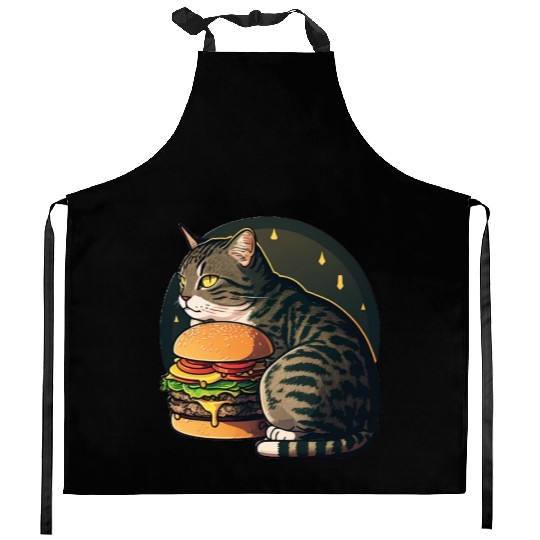 Beautiful Cheese burger Tabby Cat Kitchen Aprons