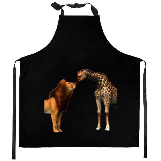 Lion kisses giraffe Kitchen Aprons