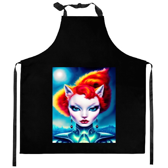 "Alien Cat Woman" Kitchen Aprons