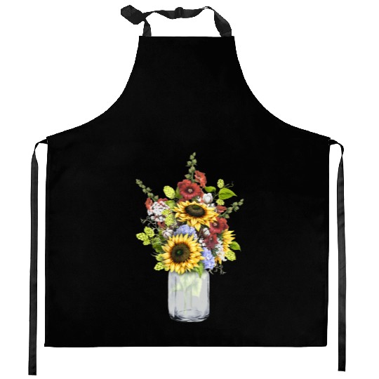 Sunflower Mason Jar Flower Kitchen Aprons