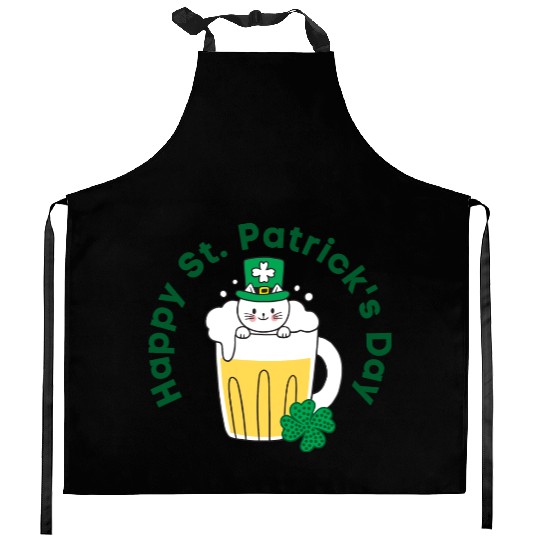 Happy St. Patrick’s Day Irish Funny Beer Cat Lover Kitchen Aprons