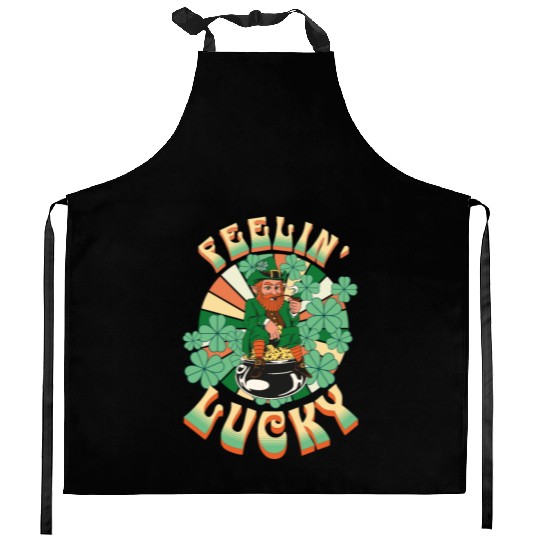 Feeling Lucky Groovie Leprachaun St. Patricks Day Kitchen Aprons