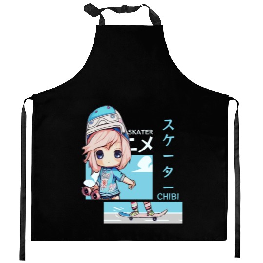 Kawaii Chibi Skater Skateboard Japanese Aesthetic Kitchen Aprons