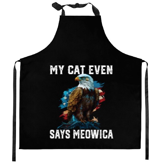 My Cat Even Says Meowica Patriotic Cat Owner USA Kitchen Aprons