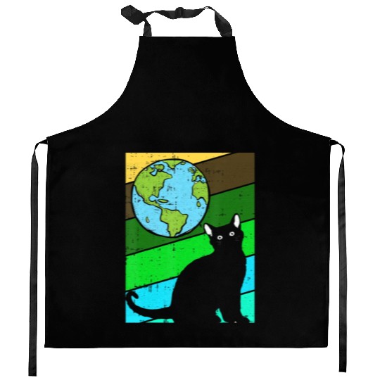 Black Cat Earth Day Retro Kitten Lover Environment Kitchen Aprons