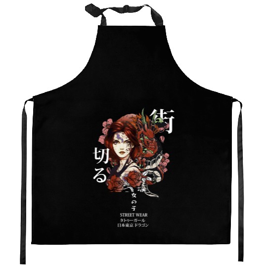 Japanese Anime Dragon Girl Tattoo Urban Streetwear Kitchen Aprons