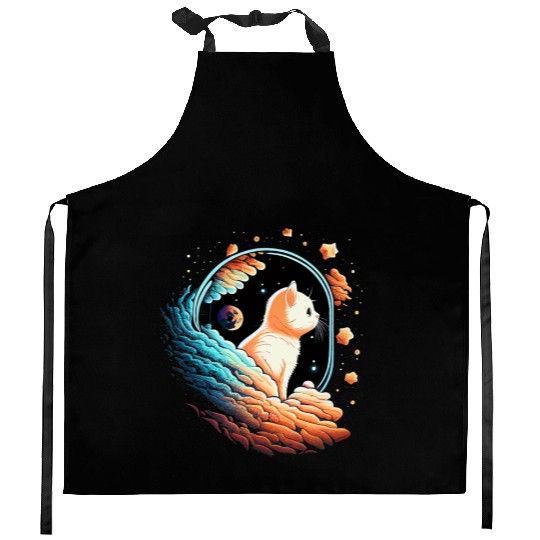Astronaut Cat Space Cat on Galaxy Cat Lover Kitchen Aprons