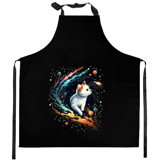Astronaut Cat or Space Cat on Galaxy Cat Lover Kitchen Aprons