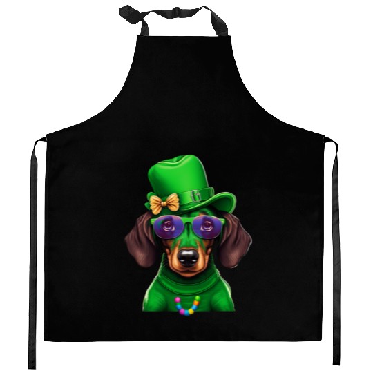 St. Patricks Day Dachshund Wiener Dog Shamrock Kitchen Aprons