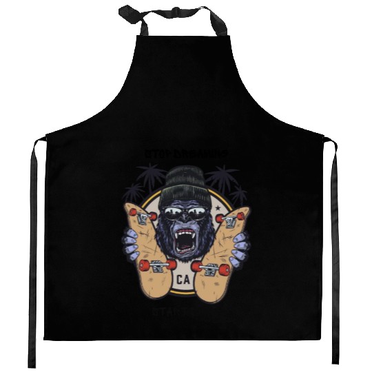 The monkey with skateboard Kitchen Aprons