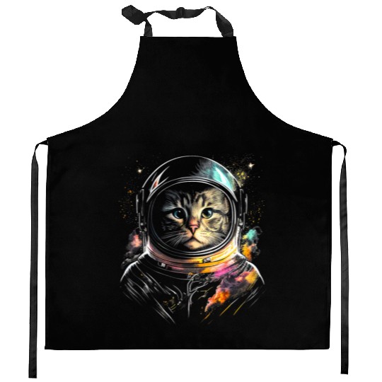 Space Cat on Galaxy Cat Lover Kitchen Aprons