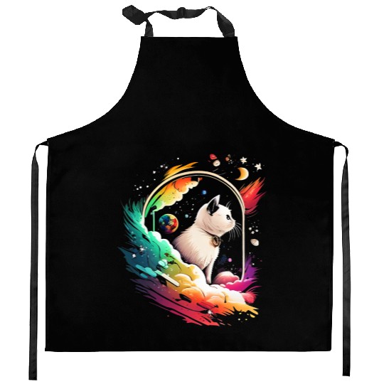 Space Cat on Galaxy Cat Lover Kitchen Aprons