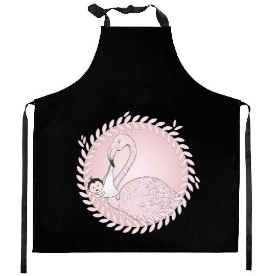 Flamingo brings the baby instead of the stork Kitchen Aprons