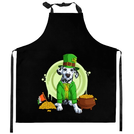 Dalmatian Puppy, Irish Flag, Gold, Shamrock Dog St Kitchen Aprons