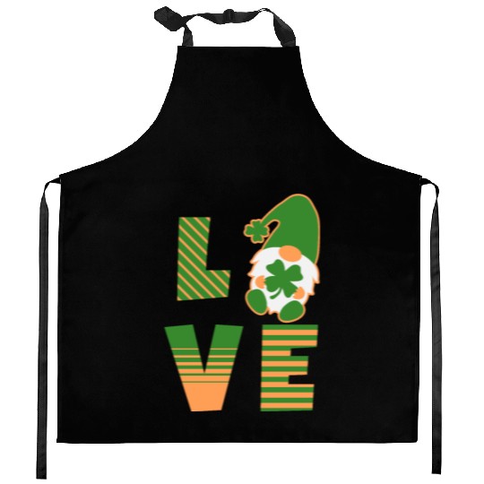 Gnome St Patricks Day Woman Love, Lucky Clover Kitchen Aprons