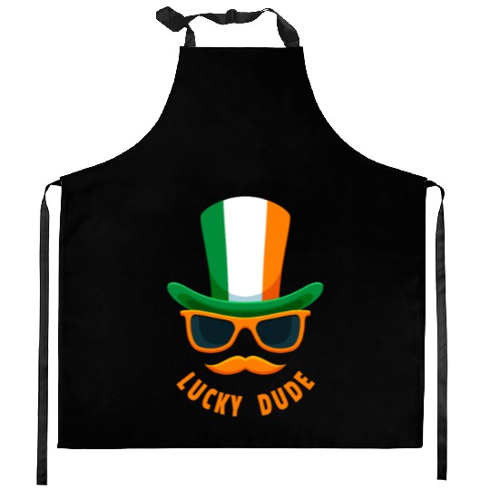 Lucky Dude, St Patricks Day, Irish, Boys T, mousta Kitchen Aprons