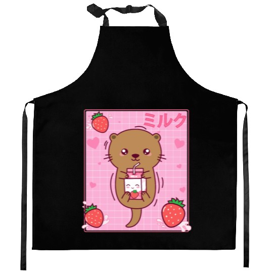 Kawaii Sea Otter Strawberry Milk Shake Otaku Kitchen Aprons