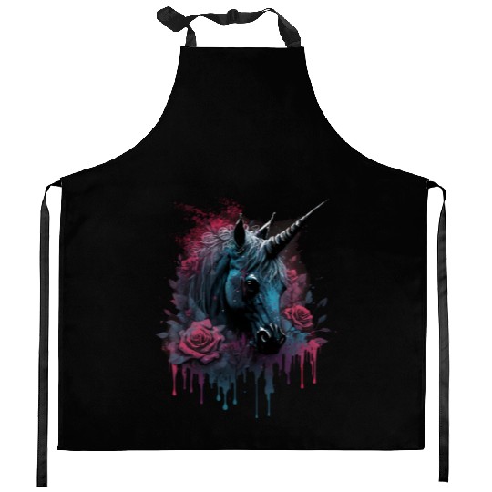 roses unicorn Kitchen Aprons