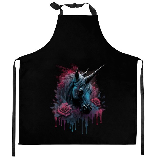 roses unicorn Kitchen Aprons