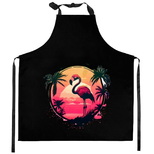Retro Sunset Pink Flamingo Summer Design Flamingo Kitchen Aprons