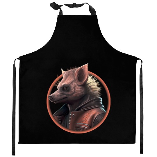 Punk hyena with leather jacket Kitchen Aprons