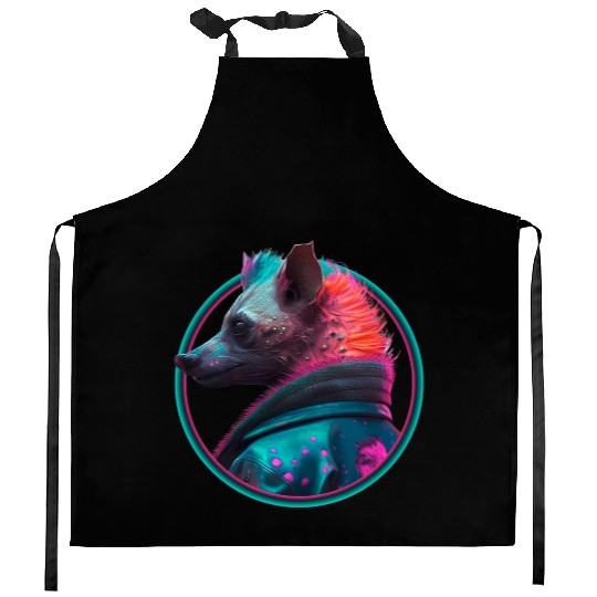 Punk hyena in leather jacket Kitchen Aprons