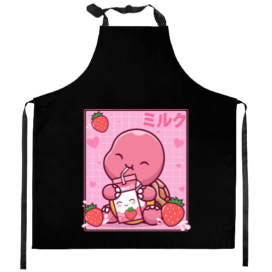 Kawaii Turtle Lover Strawberry Milk Shake Otaku Kitchen Aprons