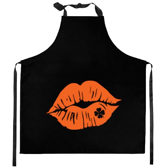 Shamrock Lips, Orange Clover, Kiss Me, St Patricks Kitchen Aprons