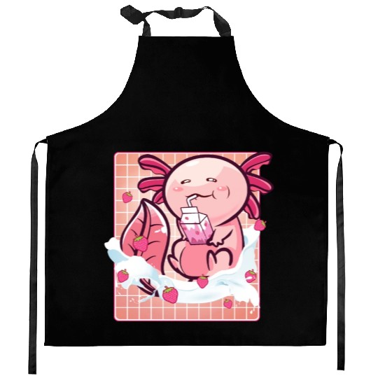 Kawaii Axolotl Strawberry Milk Shake Funny Sushi Kitchen Aprons