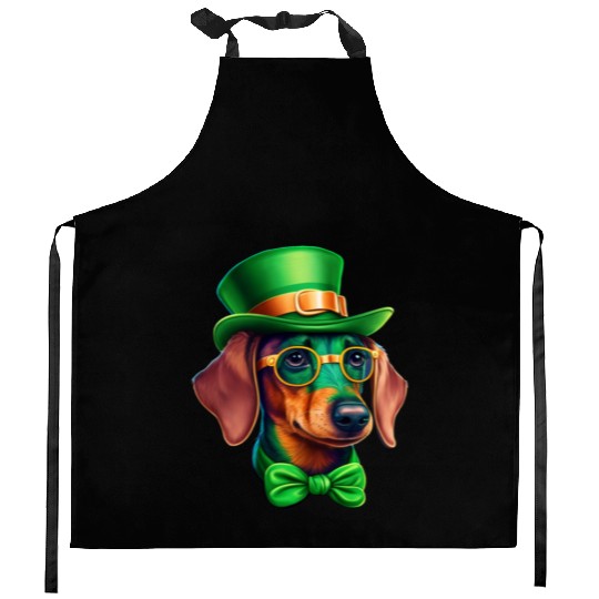 St. Patricks Day Dachshund Wiener Dog Shamrock Kitchen Aprons