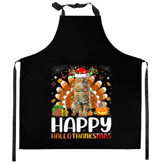 Cat Lover Halloween Christmas Happy Hallothanksmas Kitchen Aprons