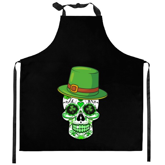 Sugar Skull Saint Patricks Day of the Dead Kitchen Aprons