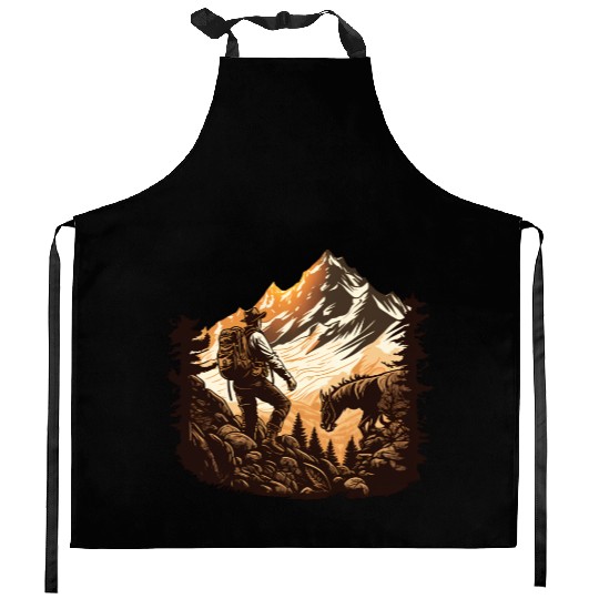 walking in mountains Kitchen Aprons