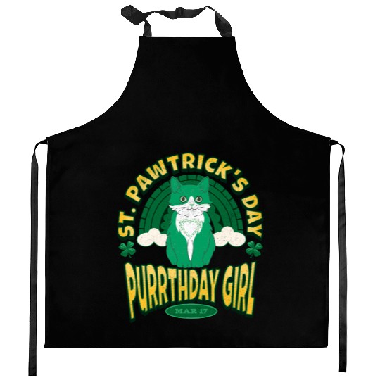 St Patricks Day Birthday Girl Born on Saint Paddy Kitchen Aprons
