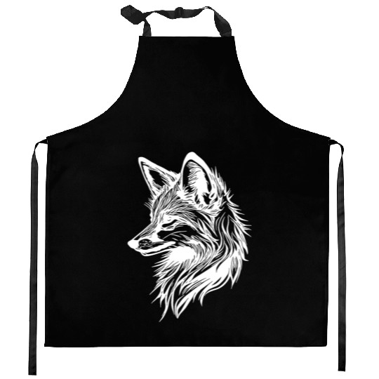 Cute Elegant Fox In Tattoo Ink Kitchen Aprons